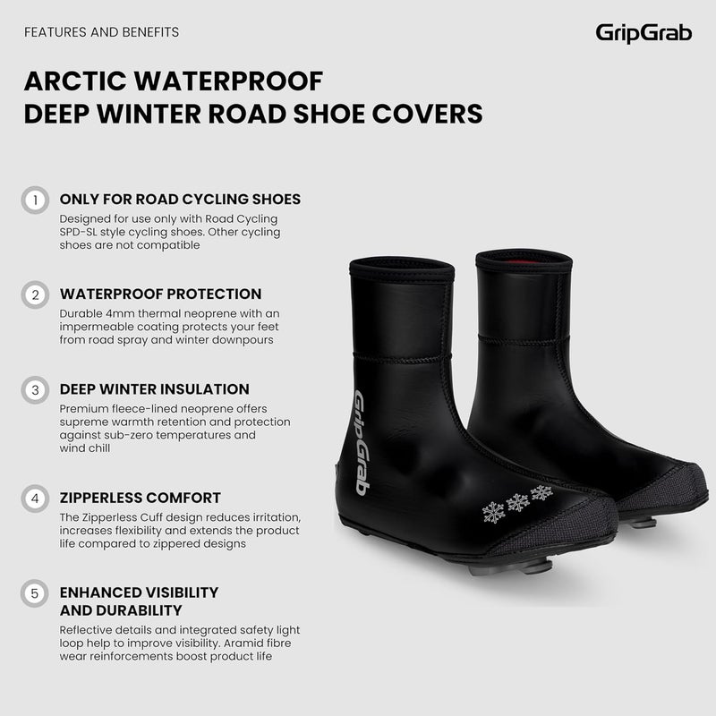 GripGrab Arctic Waterproof Deep Winter Road Bike Overshoes Warm Thermal Fleece Lined Cold Weather Cycling Shoe Covers - Image 2